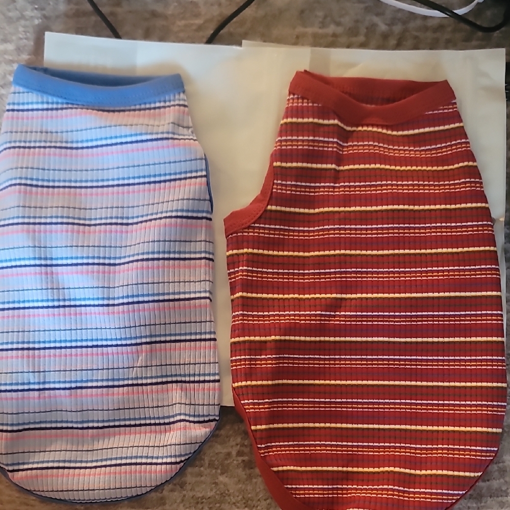 Set Of 2 Striped Dog Sweaters - Burgandy and Blue